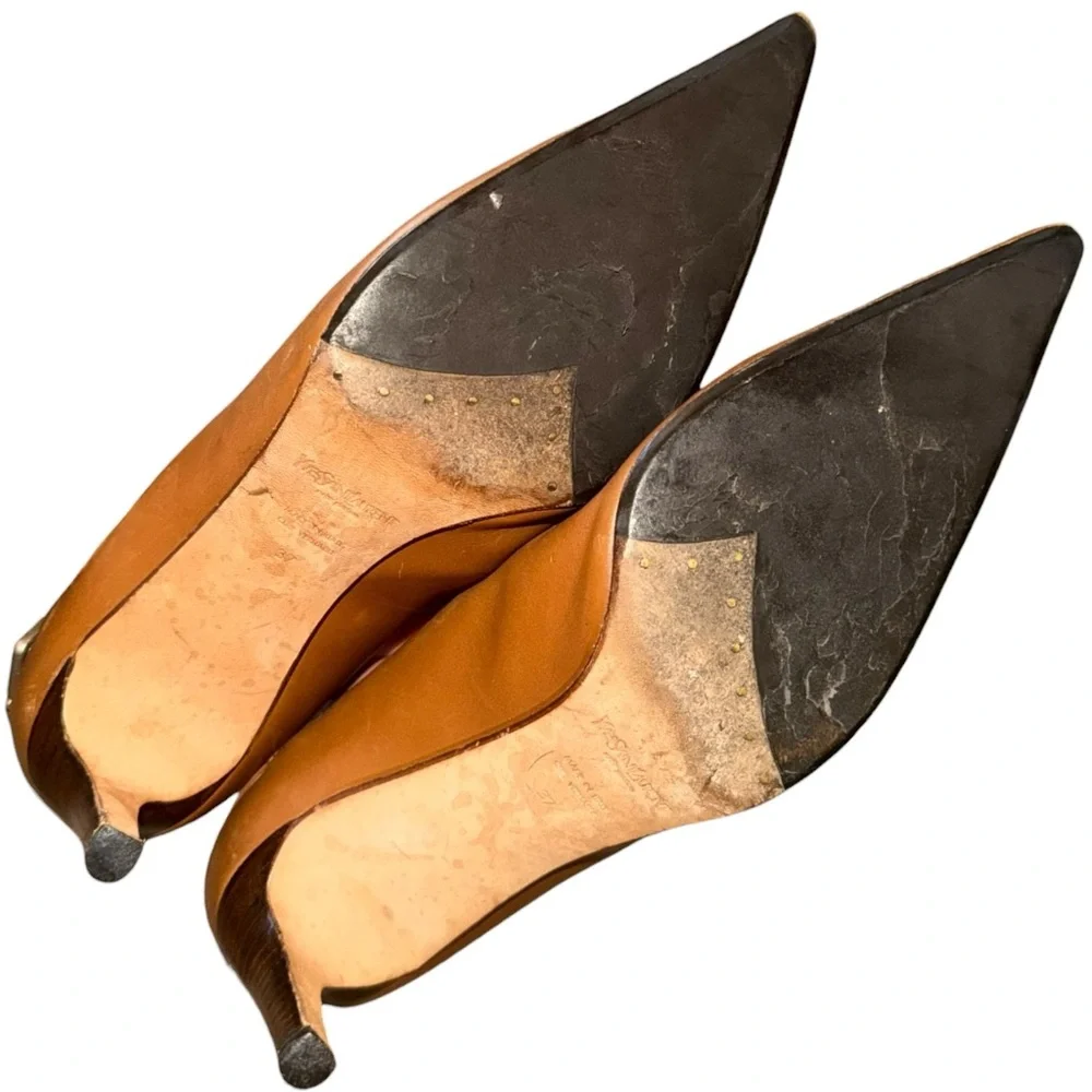 Yves Saint Laurent YSL Vintage Brown Buckle Leather Heels